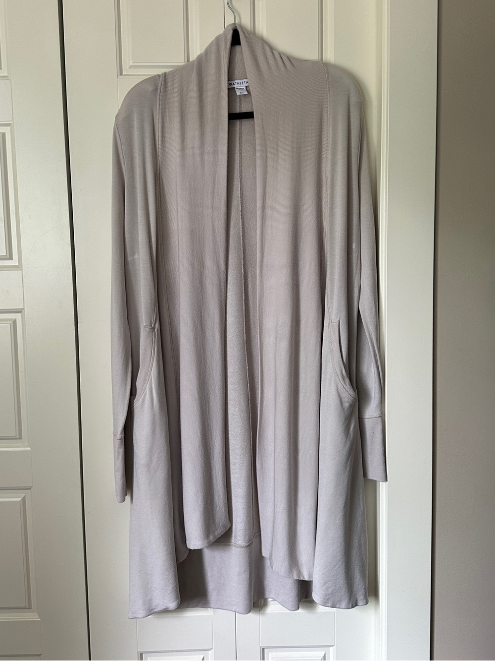 Athleta Soft Taupe Open-Front Drape Cardigan